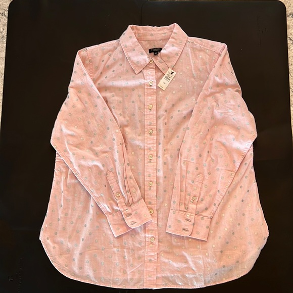 🎉Host Pick🎉Talbots Plus Petite Women’s Pink & Silver Polka Dot Shirt Size 1XP - Picture 3 of 12